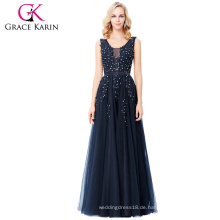 Grace Karin Elegantes Deep V-Back Weiches Tüll Netting Ärmelloses Langes Marineblau Abendkleid 8 Größe US 2 ~ 16 GK000130-1